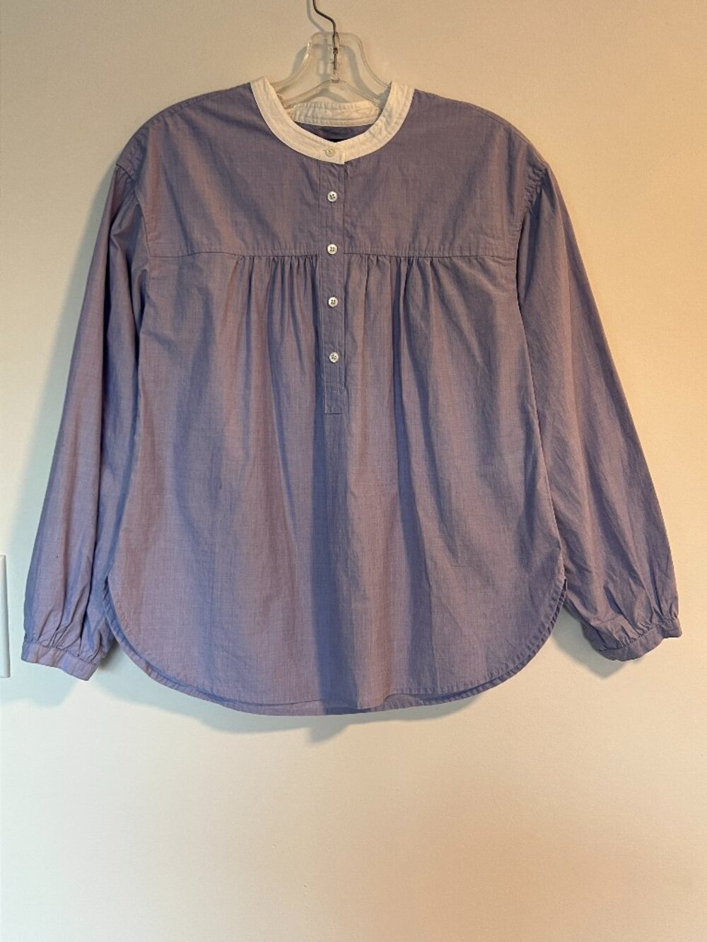 NWT J.Crew Blue Popover Blouse with White Collar | Size 0